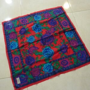 Vintage Berkshire Challis Scarf Womens One Size Red Floral  Made JAPAN  80s